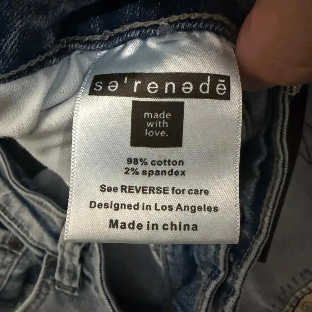 Serenede Jeans Men 40 Blue Bandana Patchwork Distressed Skinny Denim Pants NWT
